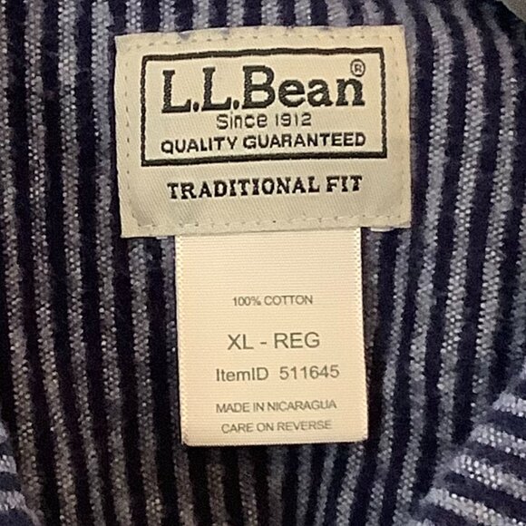 L.L. Bean buttondown flannel shirt XL navy stripes cotton Traditional Fit - Picture 3 of 6